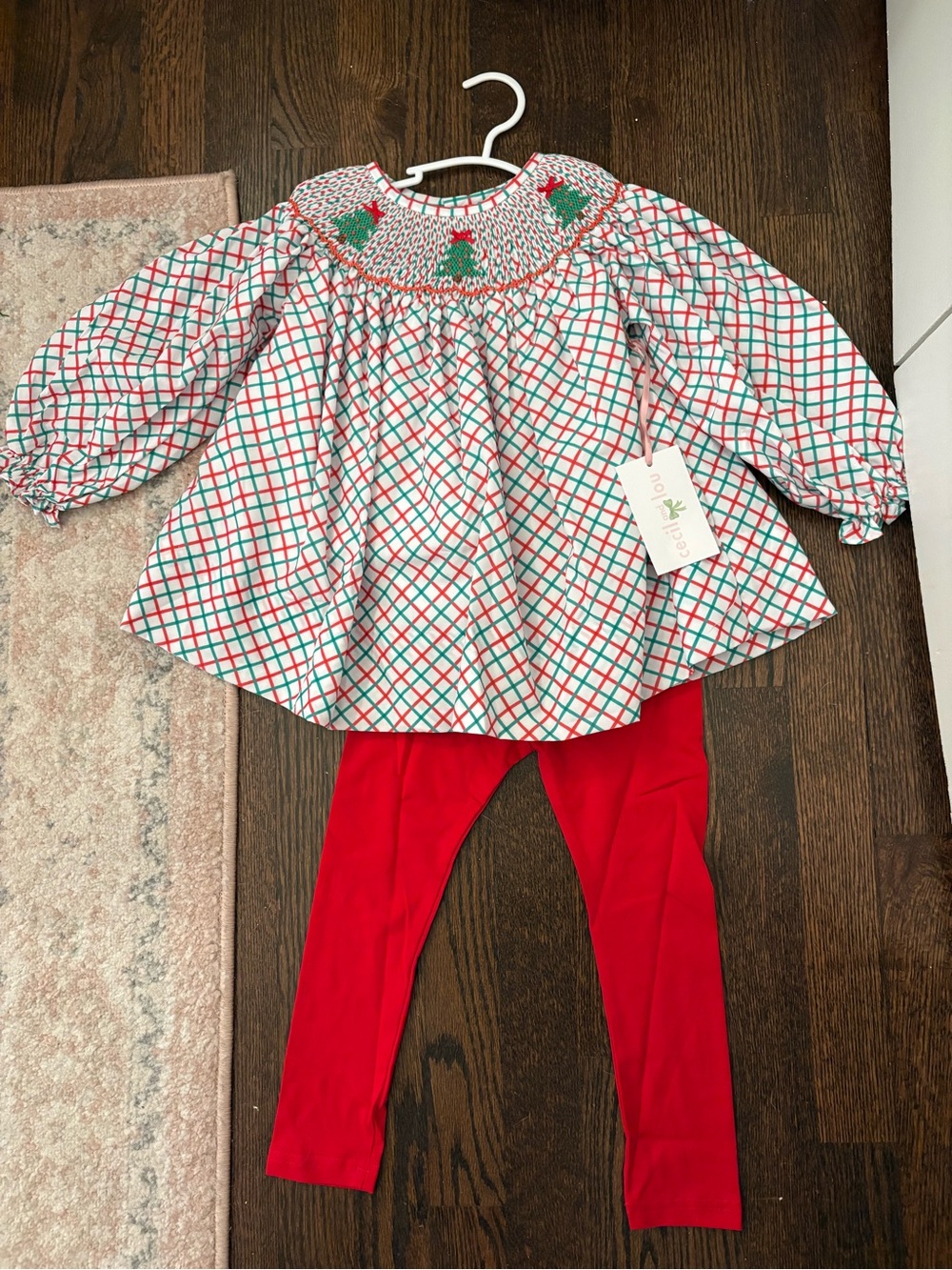 Holiday Plaid Smocked Top & Red Legging Set - (Brand)